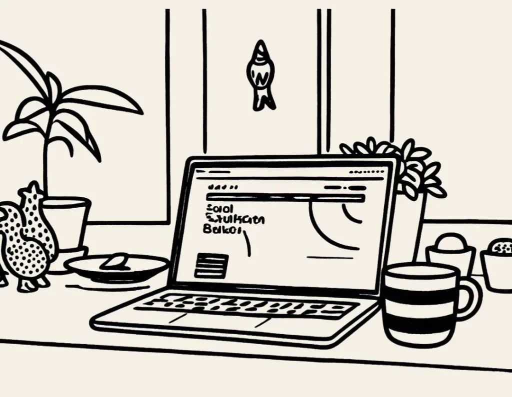 A line art of laptop sitting on a table of the Best Freelance Digital Marketer in Thrissur